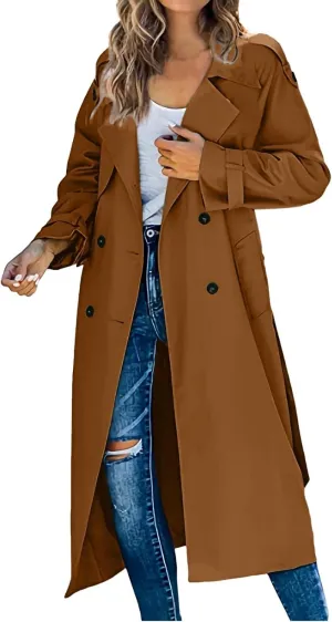 sdbrld Womens Trench Coat Plus Size Long Sleeve Fall Fashion 2024 Cardigan Classic Lapel Overcoat Ladies Casual Collar Jacket