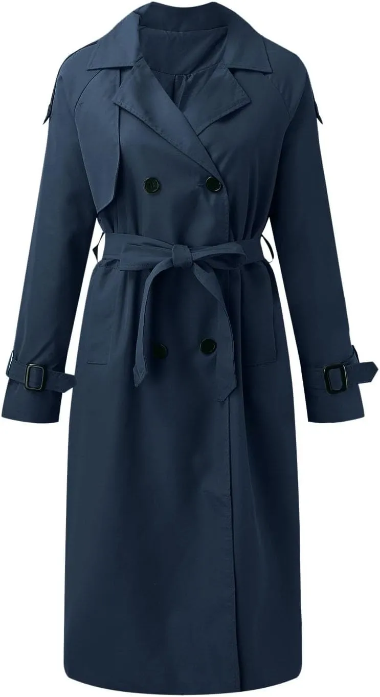 sdbrld Womens Trench Coat Plus Size Long Sleeve Fall Fashion 2024 Cardigan Classic Lapel Overcoat Ladies Casual Collar Jacket