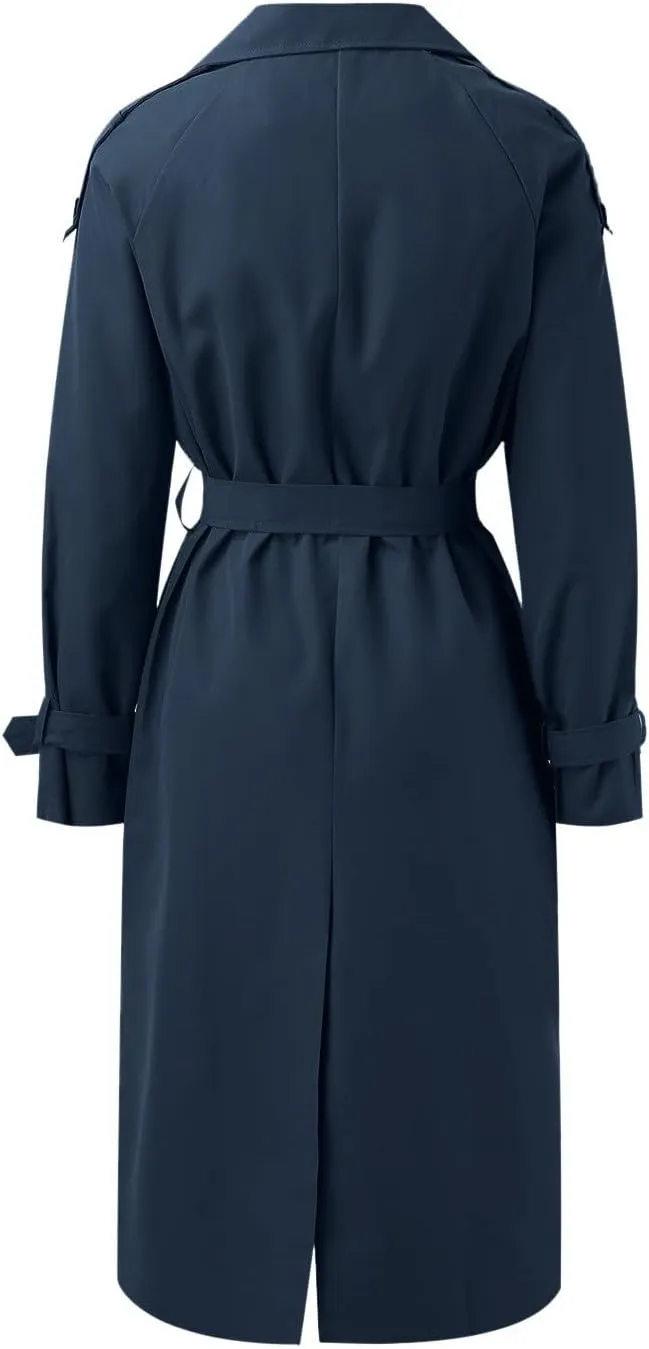 sdbrld Womens Trench Coat Plus Size Long Sleeve Fall Fashion 2024 Cardigan Classic Lapel Overcoat Ladies Casual Collar Jacket
