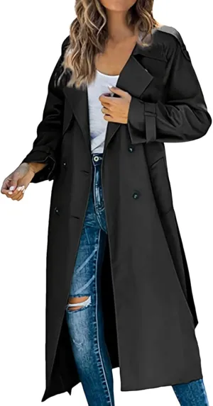 sdbrld Womens Trench Coat Plus Size Long Sleeve Fall Fashion 2024 Cardigan Classic Lapel Overcoat Ladies Casual Collar Jacket