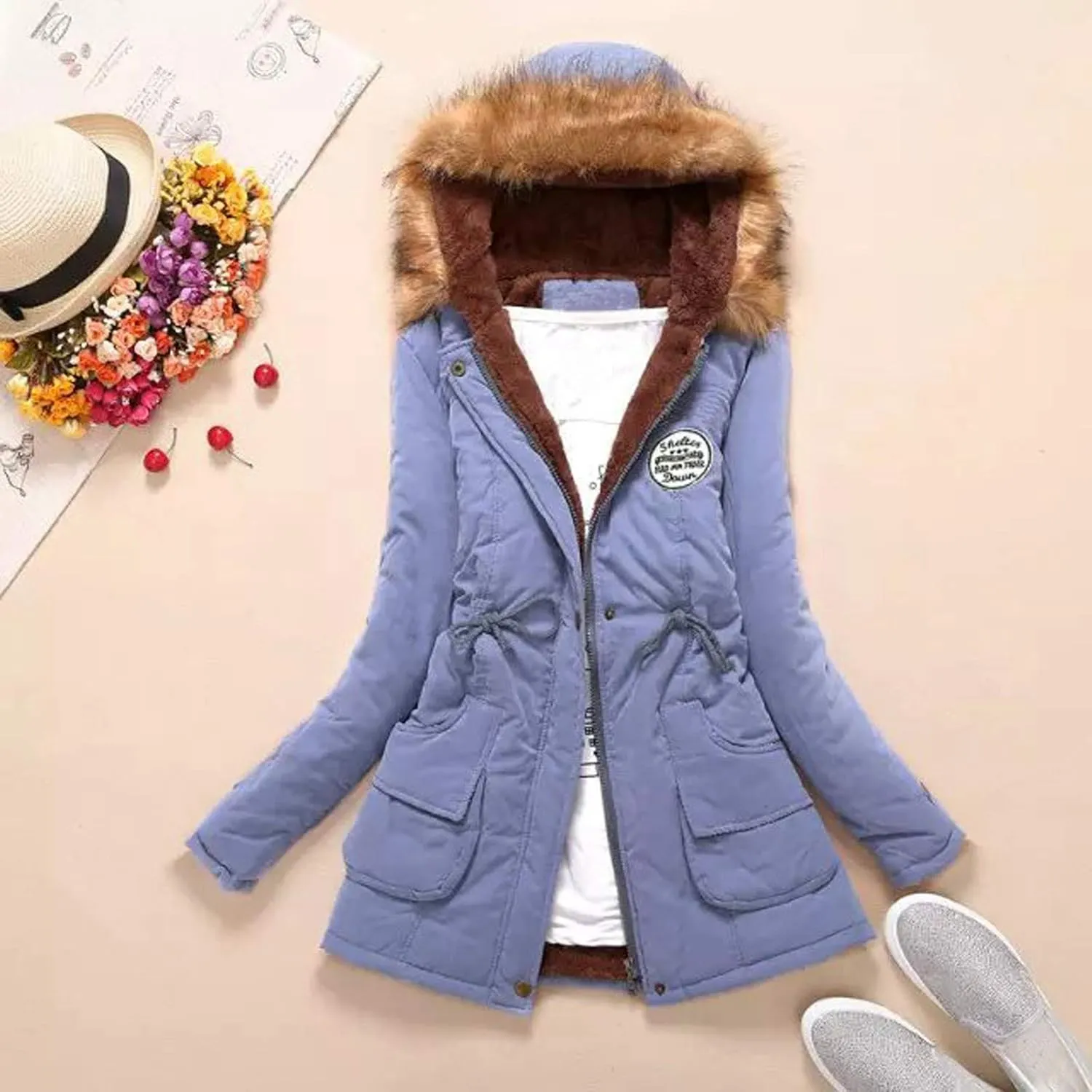 SGASY Women's Winter Coats Fleece Lined Zip Up Jacket Long Winter Warm Fuzzy Coat Windproof Hoodie Outwear with Pockets