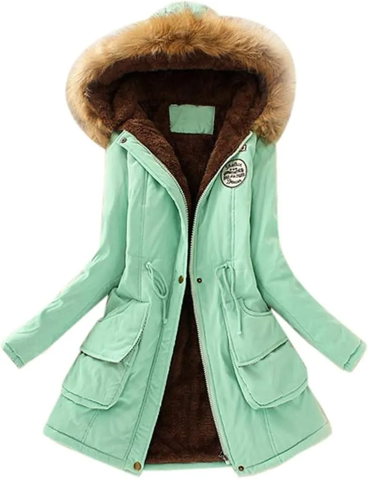 SGASY Women's Winter Coats Fleece Lined Zip Up Jacket Long Winter Warm Fuzzy Coat Windproof Hoodie Outwear with Pockets