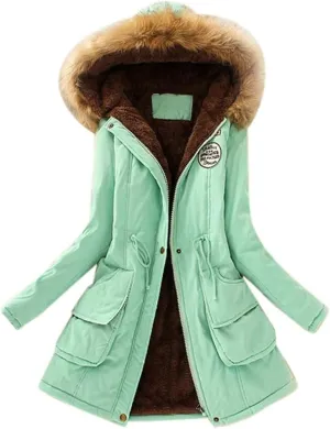SGASY Women's Winter Coats Fleece Lined Zip Up Jacket Long Winter Warm Fuzzy Coat Windproof Hoodie Outwear with Pockets