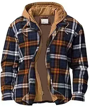 SHAOBGE Mens Fleece Lined Flannel Plaid Shirts Jacket Button Down Sherpa Jackets with Hood Long Sleeve Winter Hooded Coats
