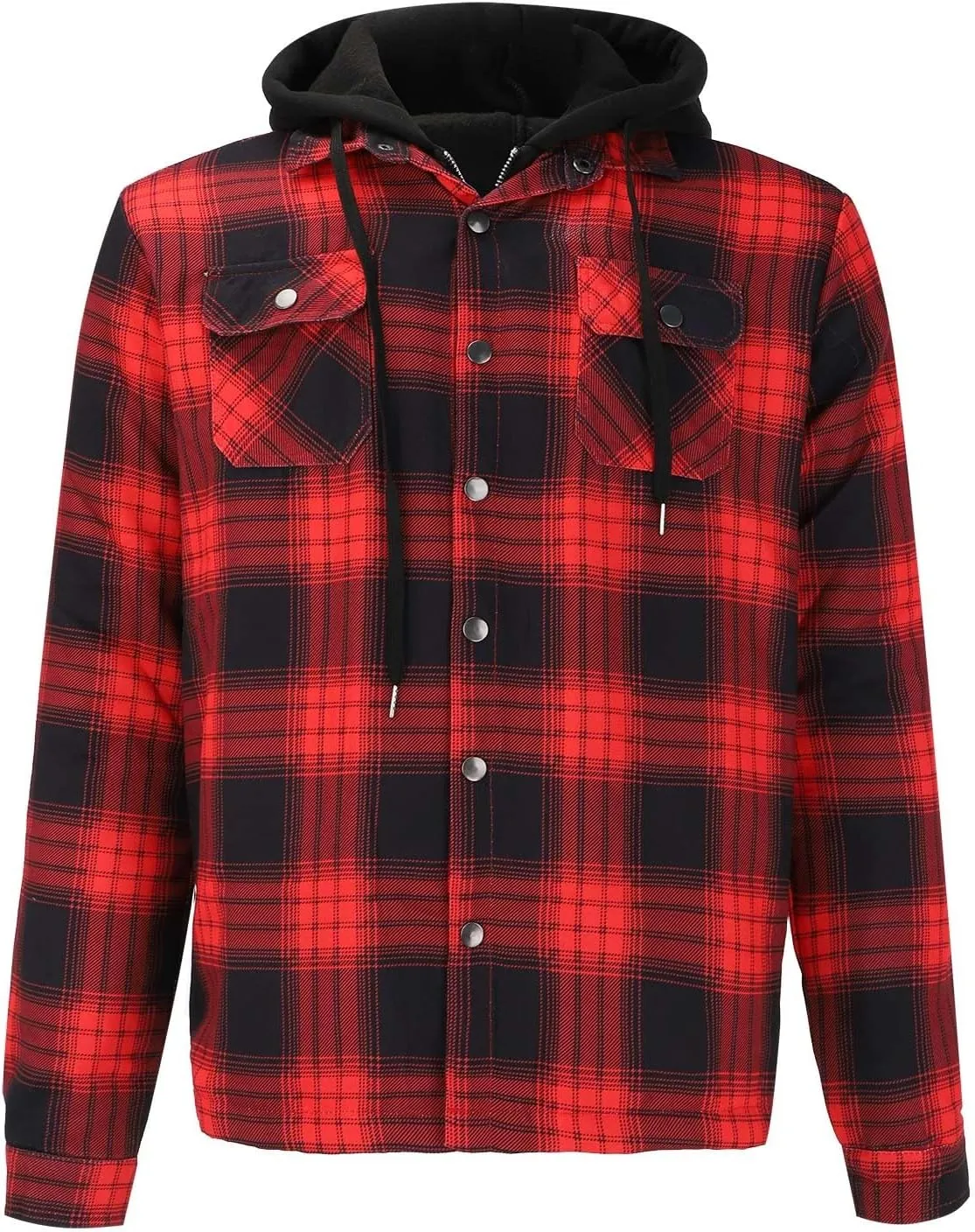 SHAOBGE Mens Fleece Lined Flannel Plaid Shirts Jacket Button Down Sherpa Jackets with Hood Long Sleeve Winter Hooded Coats