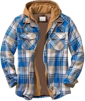 SHAOBGE Mens Fleece Lined Flannel Plaid Shirts Jacket Button Down Sherpa Jackets with Hood Long Sleeve Winter Hooded Coats