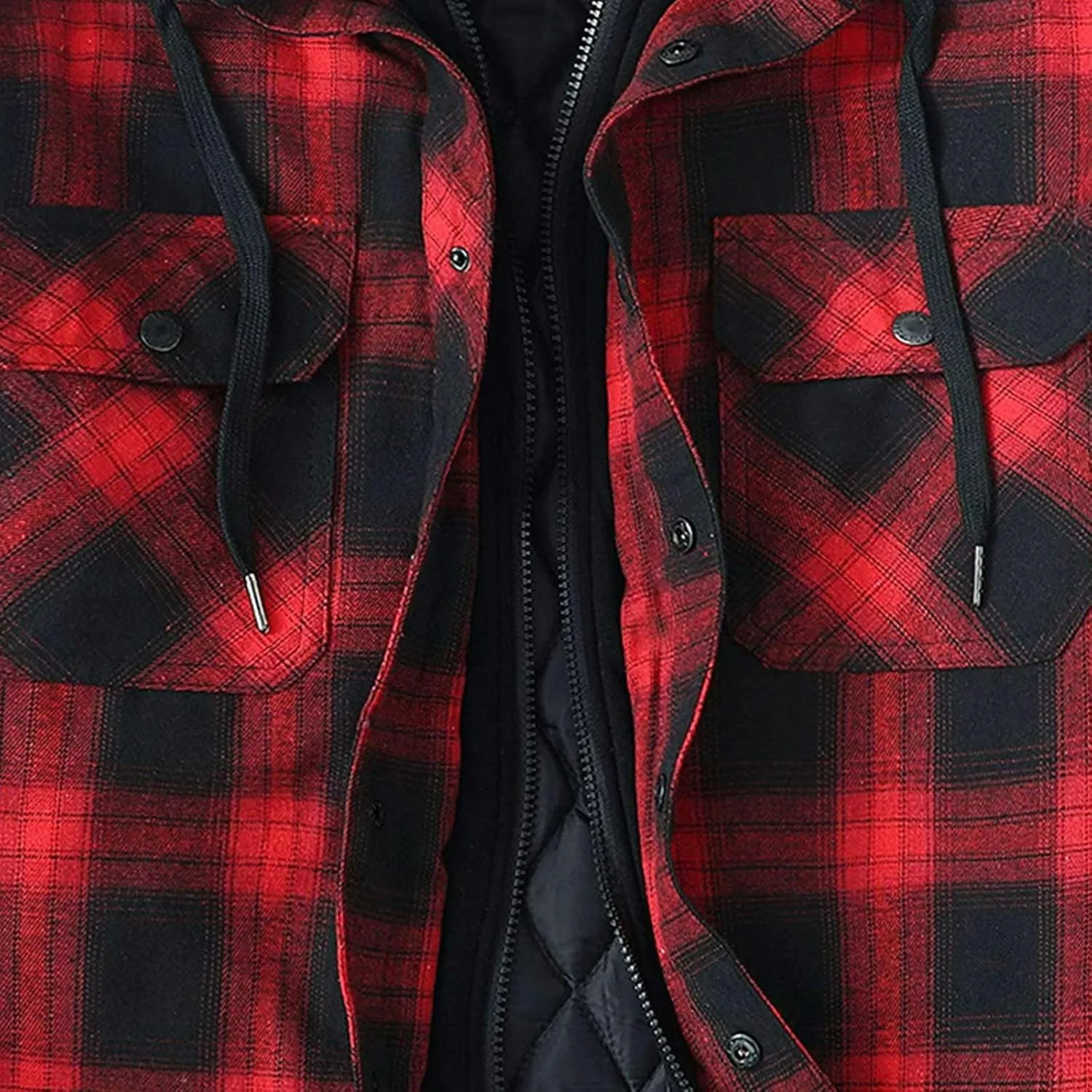 SHAOBGE Mens Fleece Lined Flannel Plaid Shirts Jacket Button Down Sherpa Jackets with Hood Long Sleeve Winter Hooded Coats