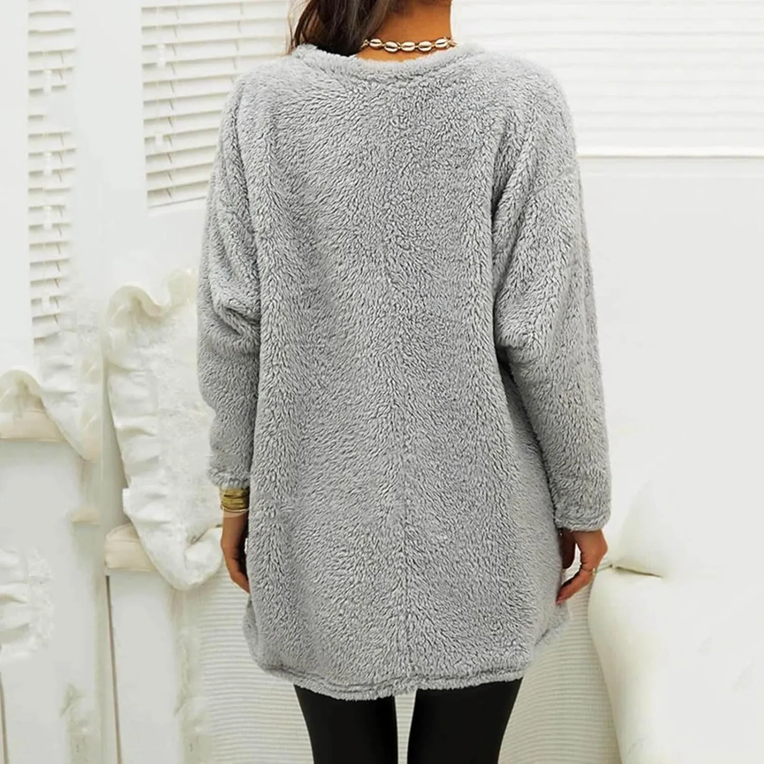 SHAOBGE Womens 2023 Winter Fleece Jacket Sweater Warm Solid Color Outerwear Lightweight Casual Loose Coat with Pockets