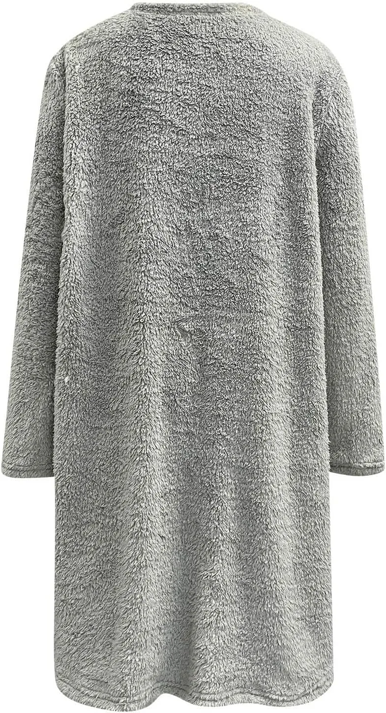 SHAOBGE Womens 2023 Winter Fleece Jacket Sweater Warm Solid Color Outerwear Lightweight Casual Loose Coat with Pockets