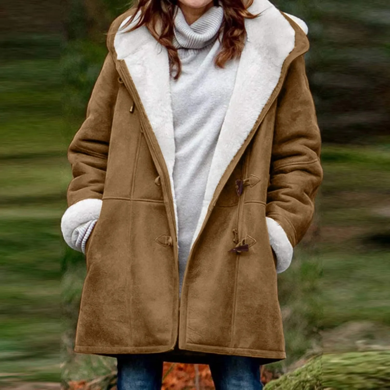 SHAOBGE Womens Plus Size Winter Coats Warm Sherpa Fleece Lined Jackets Hooded Parka Faux Suede Pea Coat Outerwear 2024