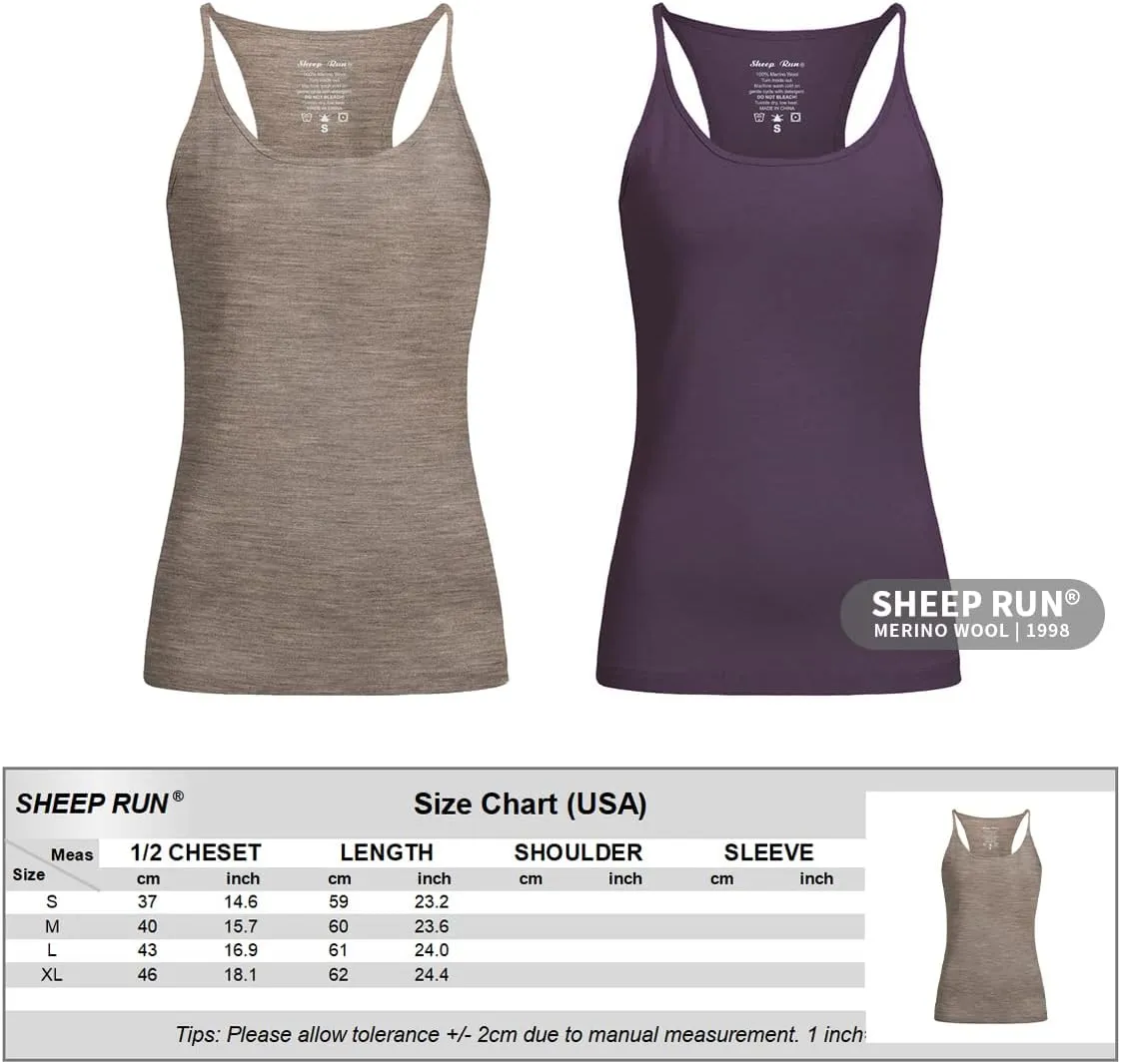 SHEEP RUN Merino Wool Camisole Racerback Tank Top Yoga Shirt Breathable Light-Weight Shirt