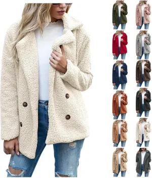 Sherpa Faux Fur Coat for Women Open Front Lapel Long Sleeve Sweater Blazer Fuzzy Teddy Fleece Jacket Winter Outfits
