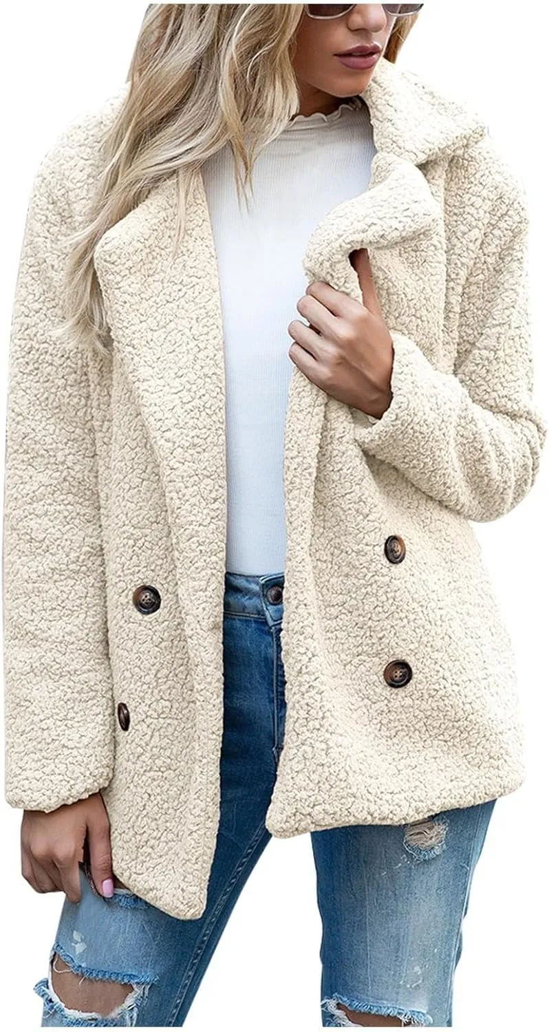 Sherpa Faux Fur Coat for Women Open Front Lapel Long Sleeve Sweater Blazer Fuzzy Teddy Fleece Jacket Winter Outfits