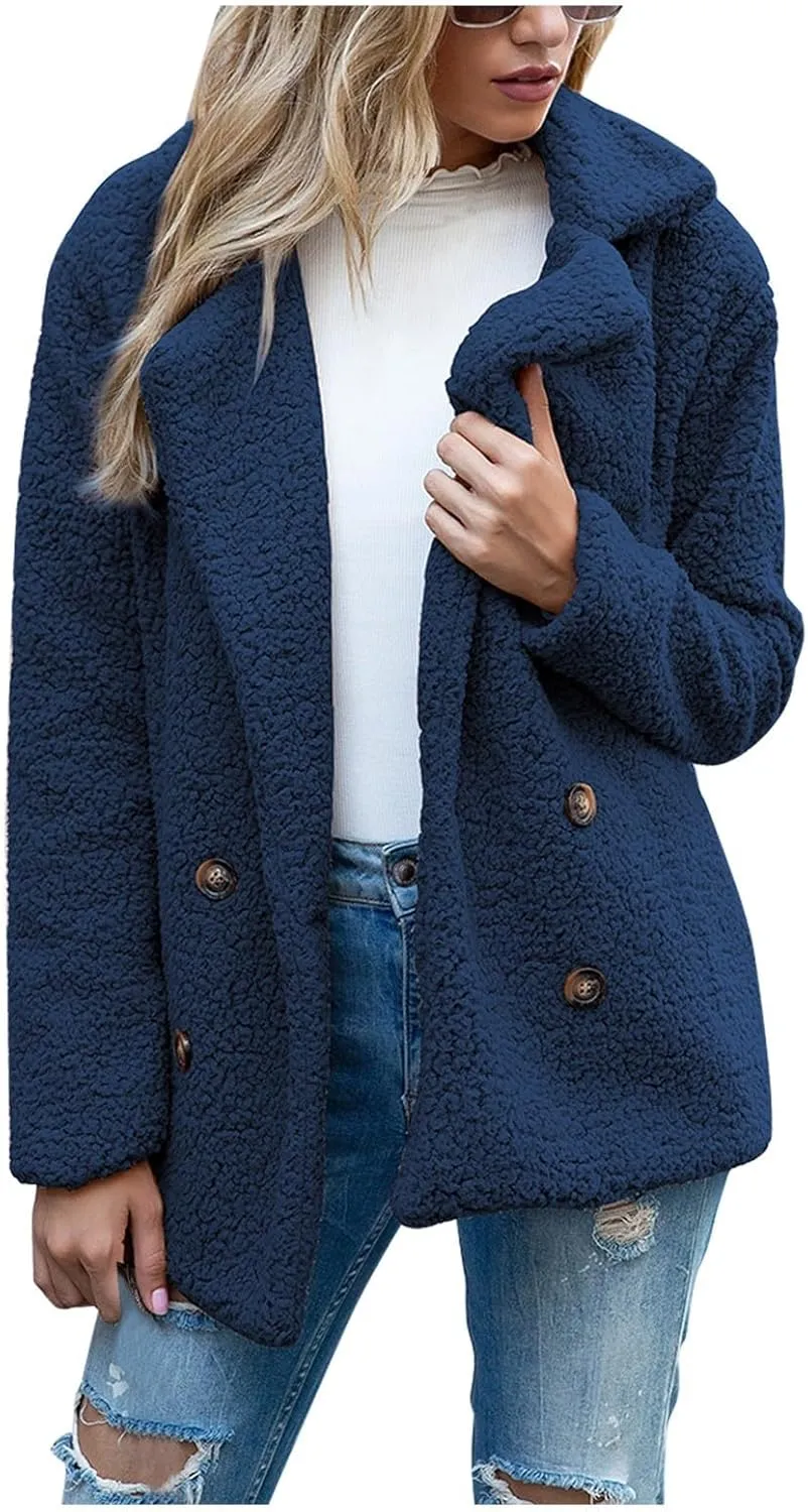 Sherpa Faux Fur Coat for Women Open Front Lapel Long Sleeve Sweater Blazer Fuzzy Teddy Fleece Jacket Winter Outfits