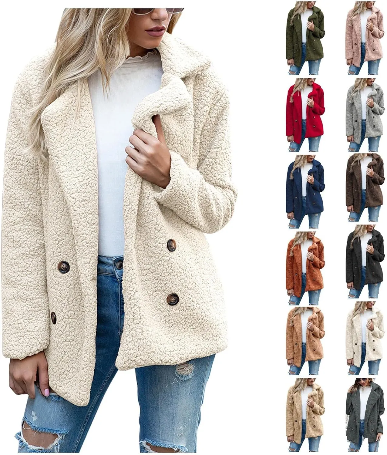 Sherpa Faux Fur Coat for Women Open Front Lapel Long Sleeve Sweater Blazer Fuzzy Teddy Fleece Jacket Winter Outfits