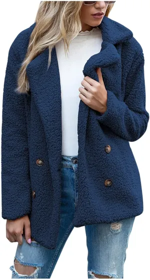 Sherpa Faux Fur Coat for Women Open Front Lapel Long Sleeve Sweater Blazer Fuzzy Teddy Fleece Jacket Winter Outfits