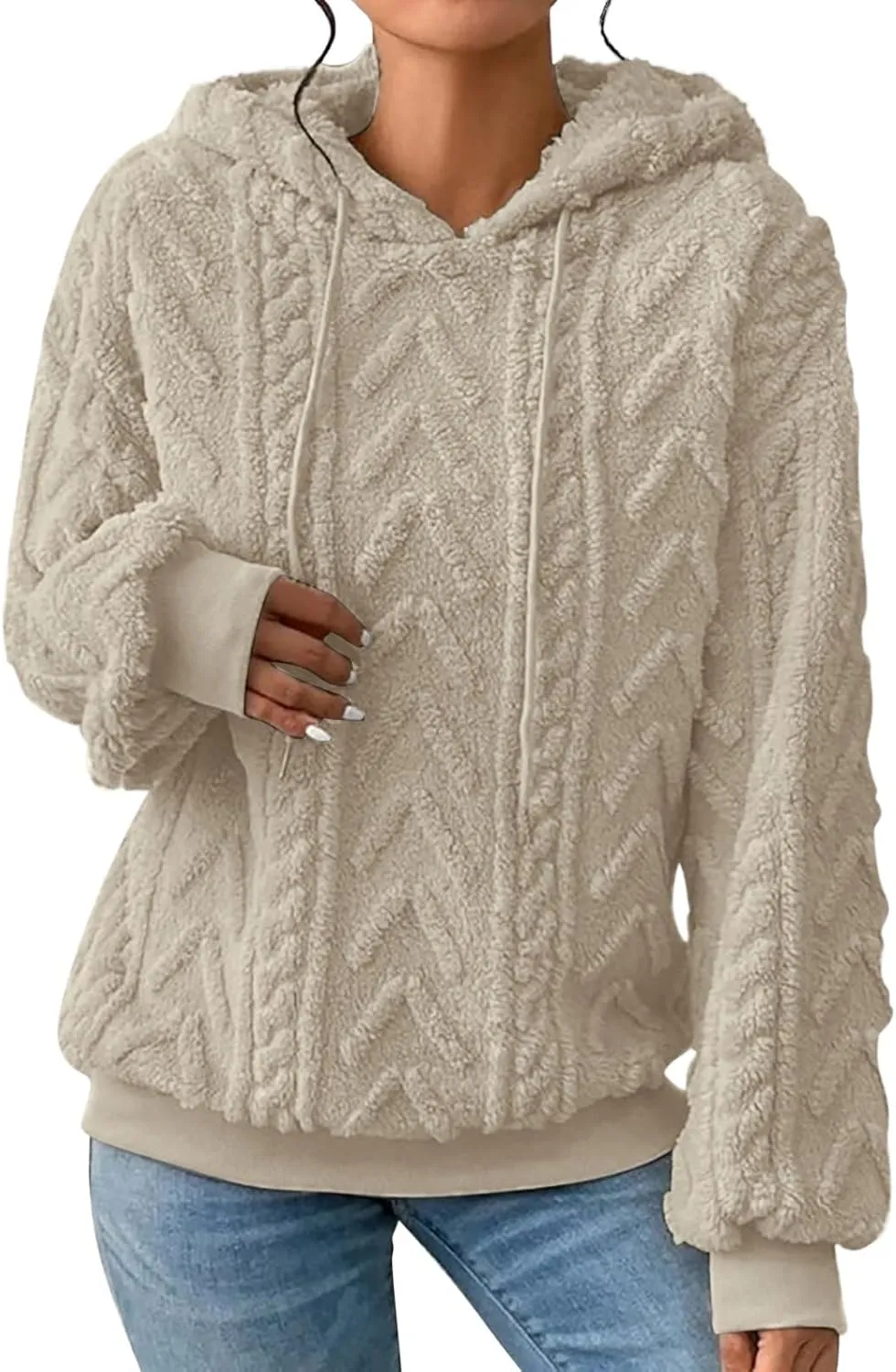 Sherpa Hoodies for Women Fleece Cable Knit Hoodies Fall Winter Warm Y2k Hoodie Oversized Sweatshirts For Women