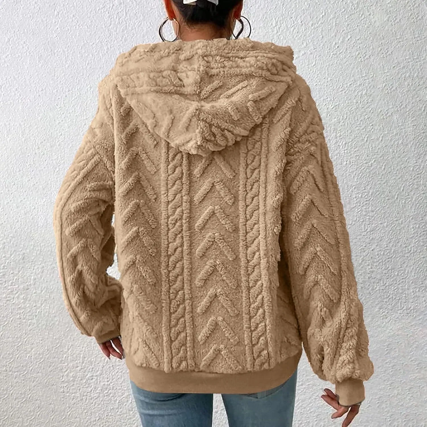 Sherpa Hoodies for Women Fleece Cable Knit Hoodies Fall Winter Warm Y2k Hoodie Oversized Sweatshirts For Women