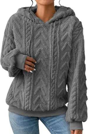 Sherpa Hoodies for Women Fleece Cable Knit Hoodies Fall Winter Warm Y2k Hoodie Oversized Sweatshirts For Women