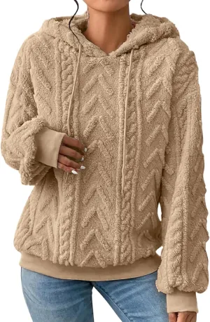 Sherpa Hoodies for Women Fleece Cable Knit Hoodies Fall Winter Warm Y2k Hoodie Oversized Sweatshirts For Women