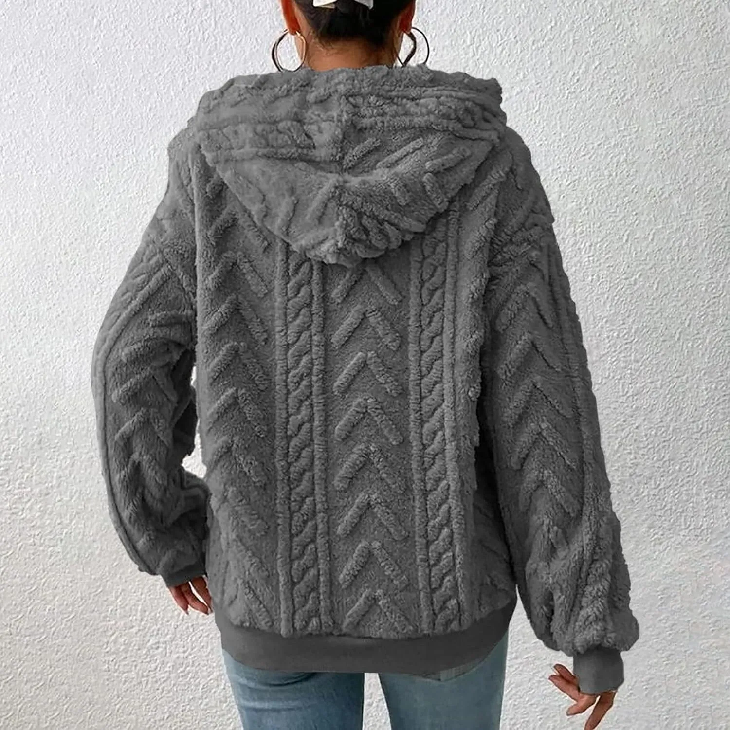 Sherpa Hoodies for Women Fleece Cable Knit Hoodies Fall Winter Warm Y2k Hoodie Oversized Sweatshirts For Women