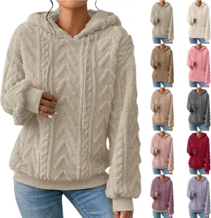 Sherpa Hoodies for Women Fleece Cable Knit Hoodies Fall Winter Warm Y2k Hoodie Oversized Sweatshirts For Women