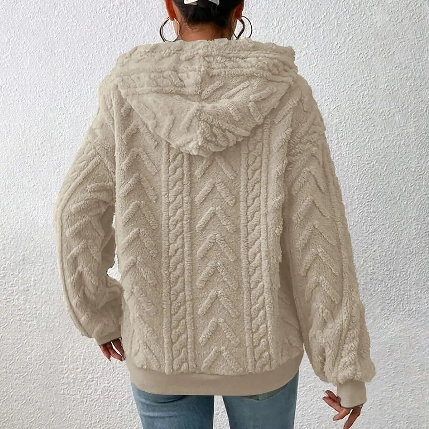 Sherpa Hoodies for Women Fleece Cable Knit Hoodies Fall Winter Warm Y2k Hoodie Oversized Sweatshirts For Women