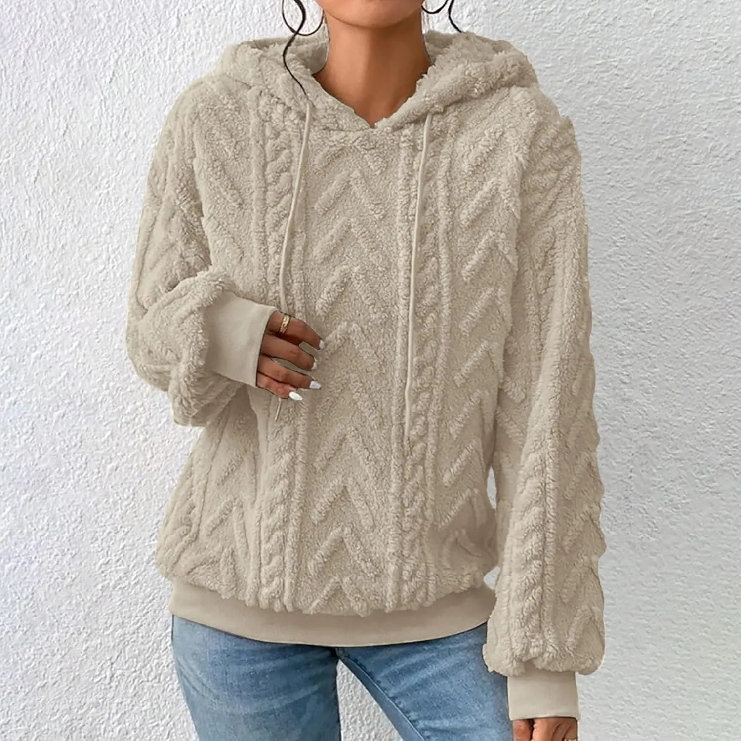 Sherpa Hoodies for Women Fleece Cable Knit Hoodies Fall Winter Warm Y2k Hoodie Oversized Sweatshirts For Women