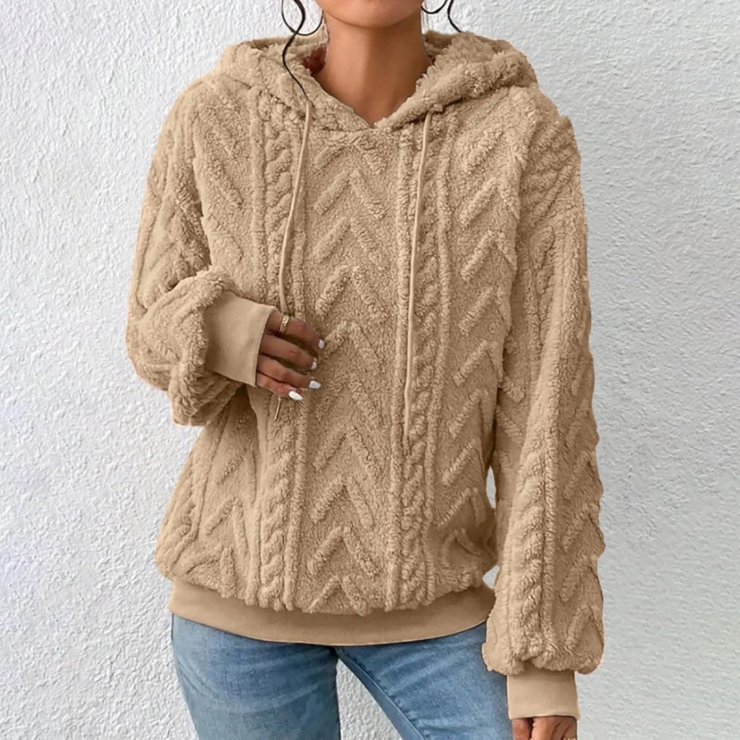 Sherpa Hoodies for Women Fleece Cable Knit Hoodies Fall Winter Warm Y2k Hoodie Oversized Sweatshirts For Women