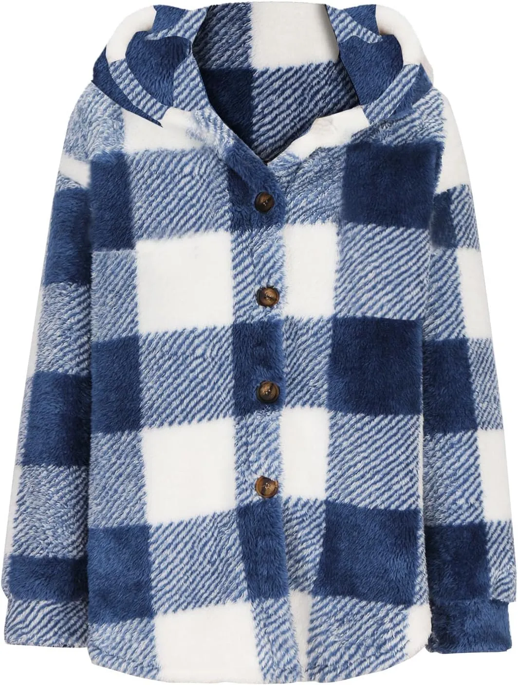 Sherpa Jacket For Women Fuzzy Fleece Winter Coats Plaid Button Down Shacket Casual Warm Teddy Coat Outwear 2023