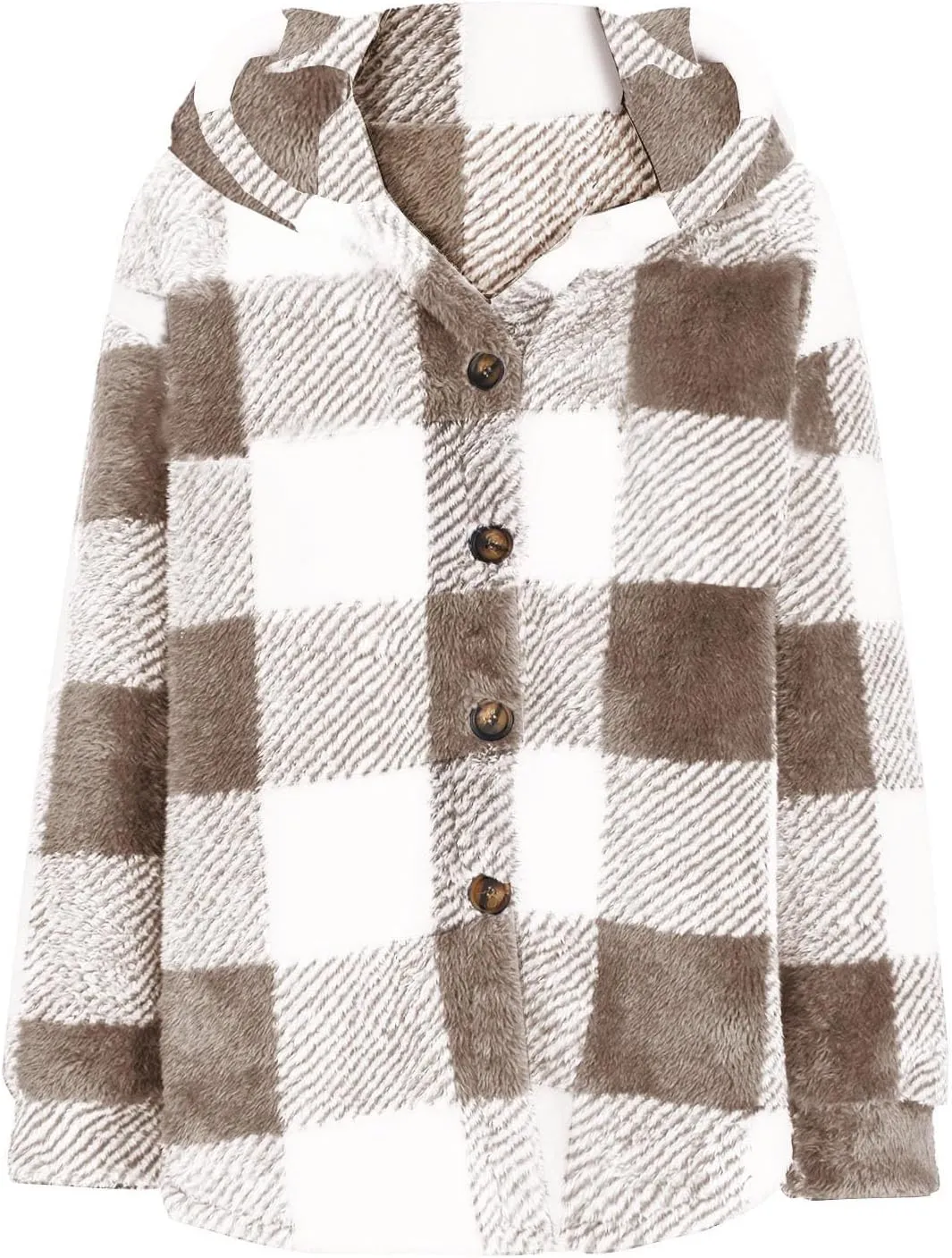 Sherpa Jacket For Women Fuzzy Fleece Winter Coats Plaid Button Down Shacket Casual Warm Teddy Coat Outwear 2023