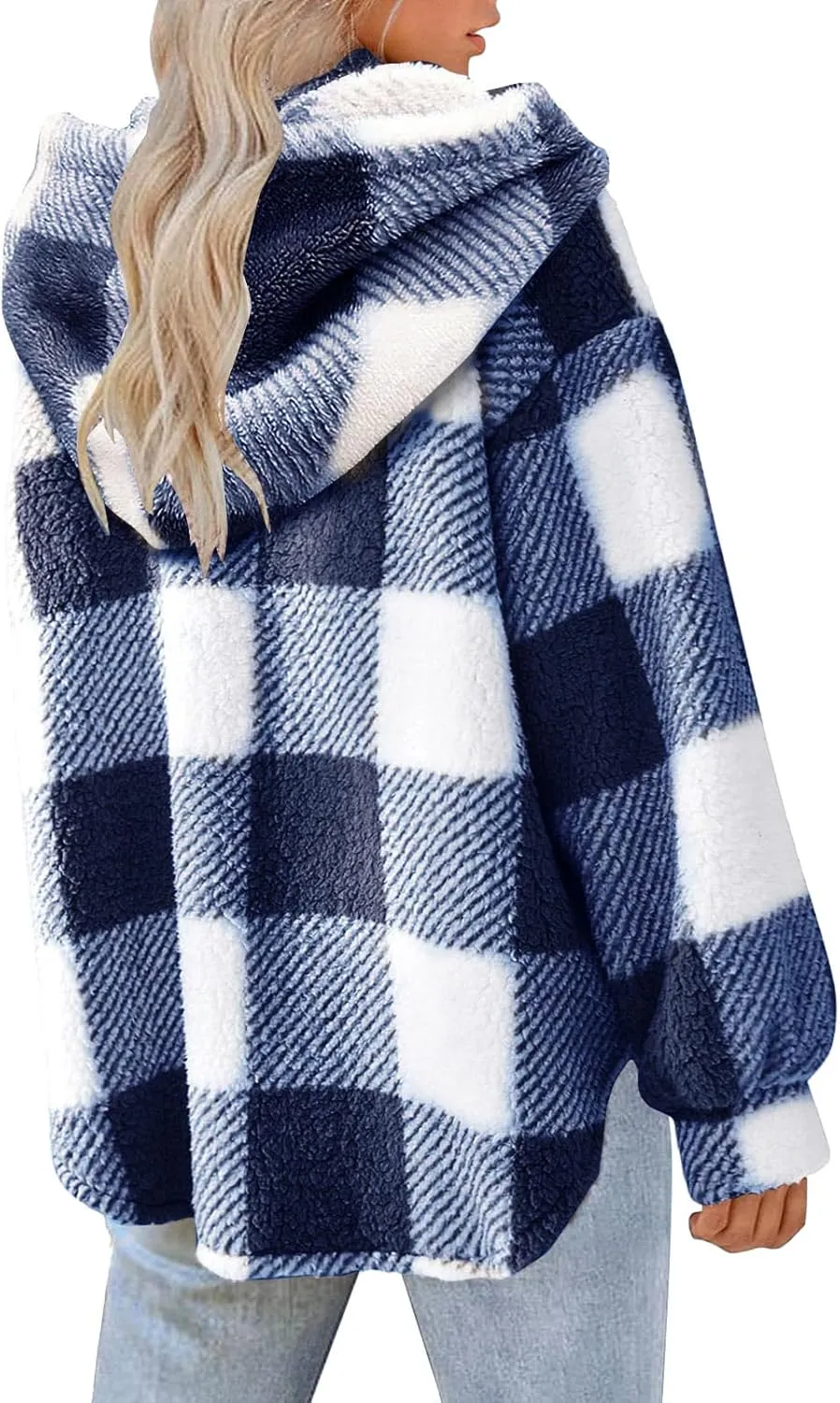 Sherpa Jacket For Women Fuzzy Fleece Winter Coats Plaid Button Down Shacket Casual Warm Teddy Coat Outwear 2023