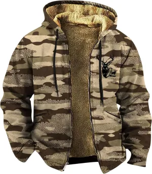 Sherpa Lined Hoodie for Men Heavyweight Winter Warm Fleece Jacket Plus Size Full Zip Up Thick Sweatshirt with Pockets