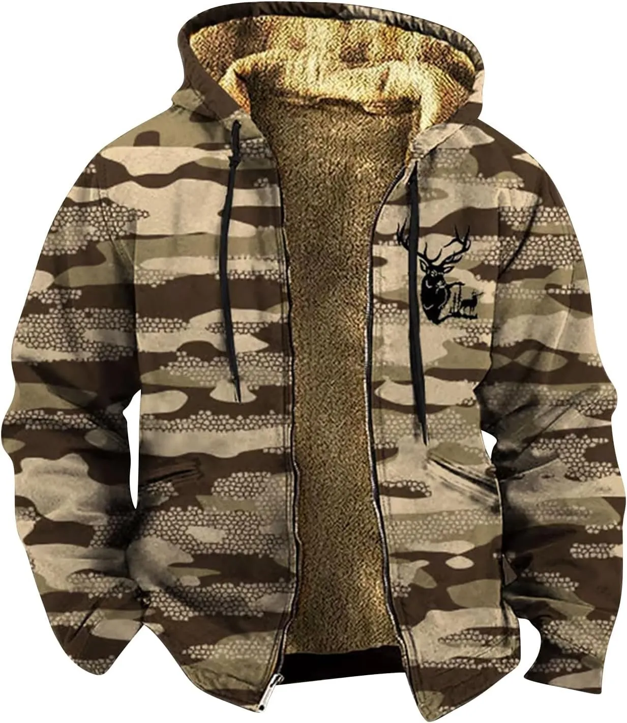 Sherpa Lined Hoodie for Men Heavyweight Winter Warm Fleece Jacket Plus Size Full Zip Up Thick Sweatshirt with Pockets