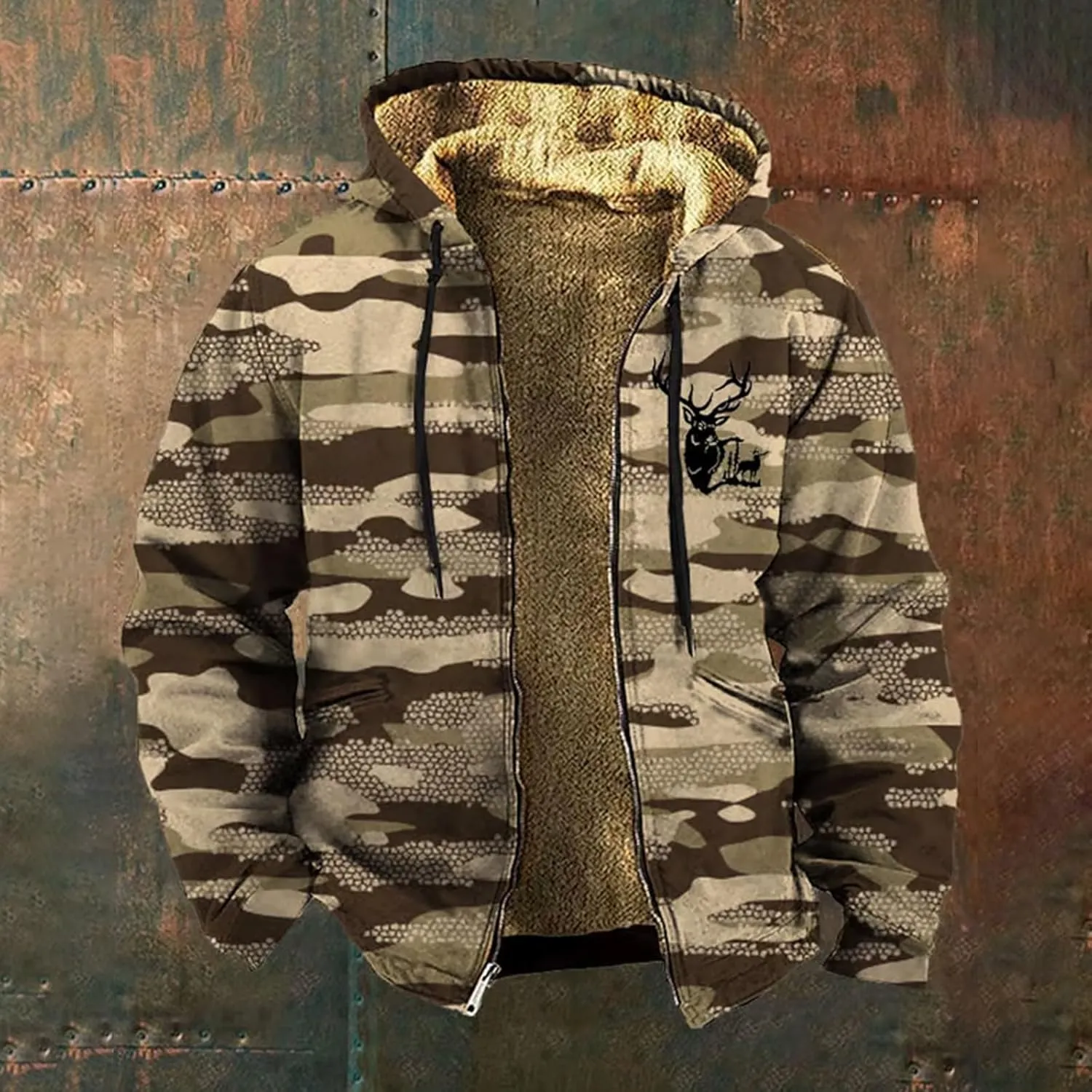 Sherpa Lined Hoodie for Men Heavyweight Winter Warm Fleece Jacket Plus Size Full Zip Up Thick Sweatshirt with Pockets