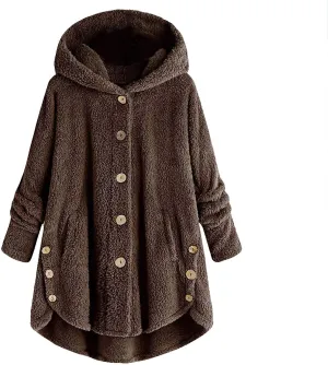 Sherps Jacket for Women Winter Plus Size Cute Button Down Hooded Tops Teddy Coat Outerwear Fuzzy Jackets Warm Teddy