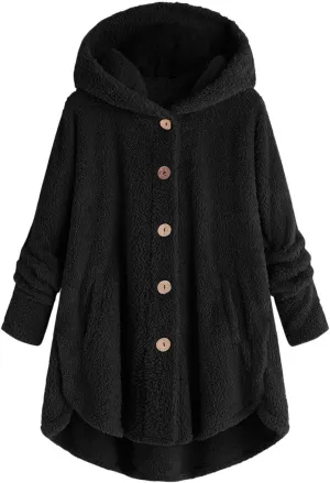 Sherps Jacket for Women Winter Plus Size Cute Button Down Hooded Tops Teddy Coat Outerwear Fuzzy Jackets Warm Teddy