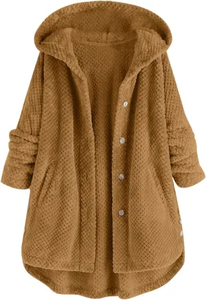 Sherps Jacket for Women Winter Plus Size Cute Button Down Hooded Tops Teddy Coat Outerwear Fuzzy Jackets Warm Teddy