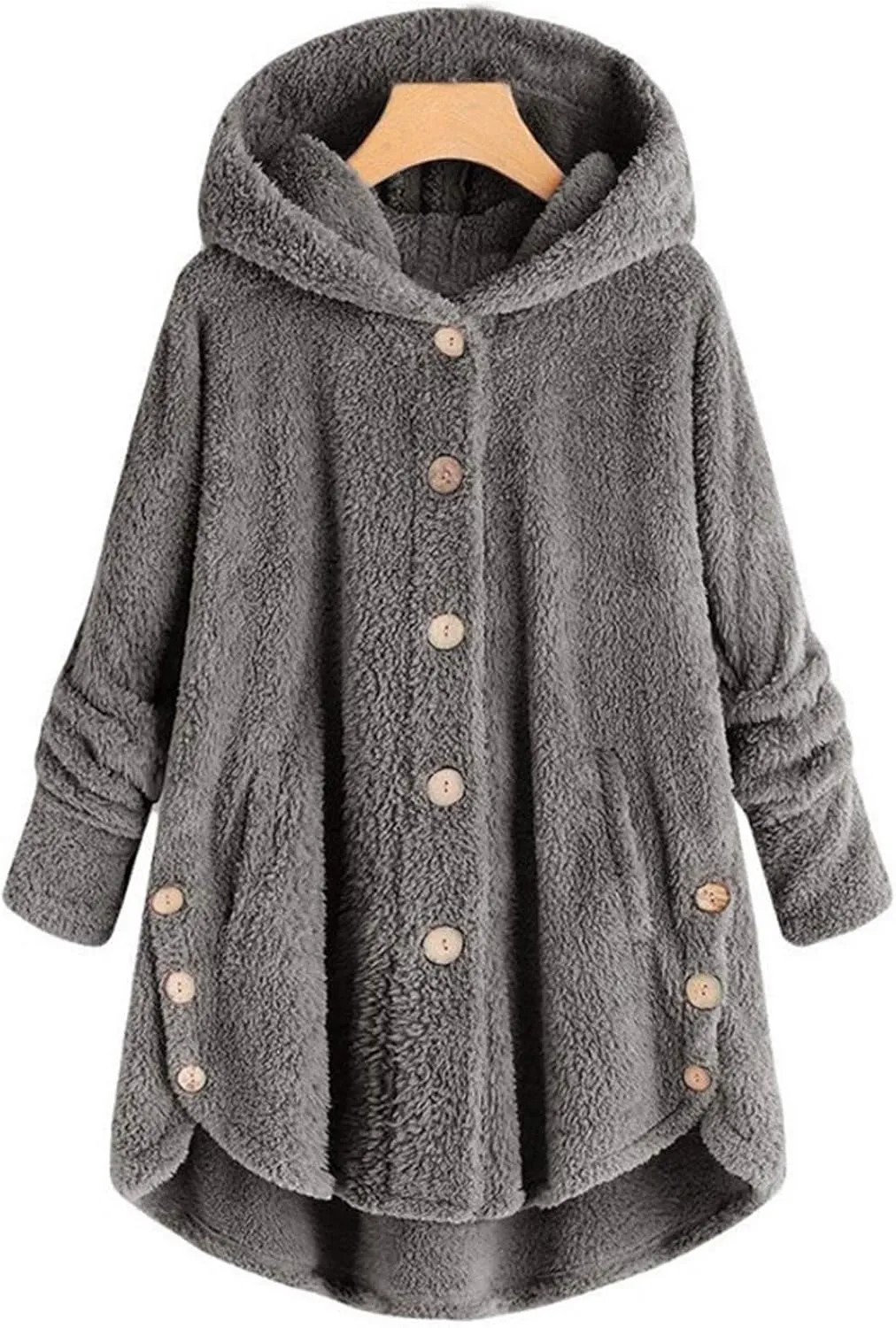 Sherps Jacket for Women Winter Plus Size Cute Button Down Hooded Tops Teddy Coat Outerwear Fuzzy Jackets Warm Teddy