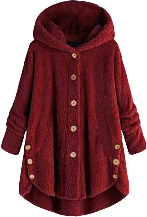 Sherps Jacket for Women Winter Plus Size Cute Button Down Hooded Tops Teddy Coat Outerwear Fuzzy Jackets Warm Teddy