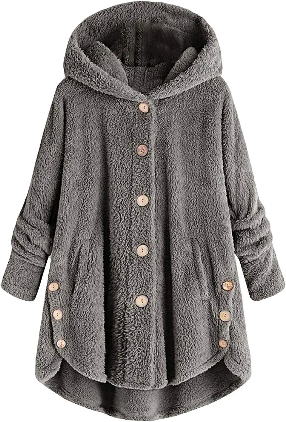 Sherps Jacket for Women Winter Plus Size Cute Button Down Hooded Tops Teddy Coat Outerwear Fuzzy Jackets Warm Teddy