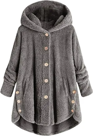 Sherps Jacket for Women Winter Plus Size Cute Button Down Hooded Tops Teddy Coat Outerwear Fuzzy Jackets Warm Teddy