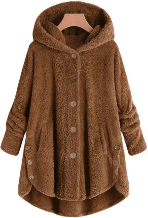 Sherps Jacket for Women Winter Plus Size Cute Button Down Hooded Tops Teddy Coat Outerwear Fuzzy Jackets Warm Teddy