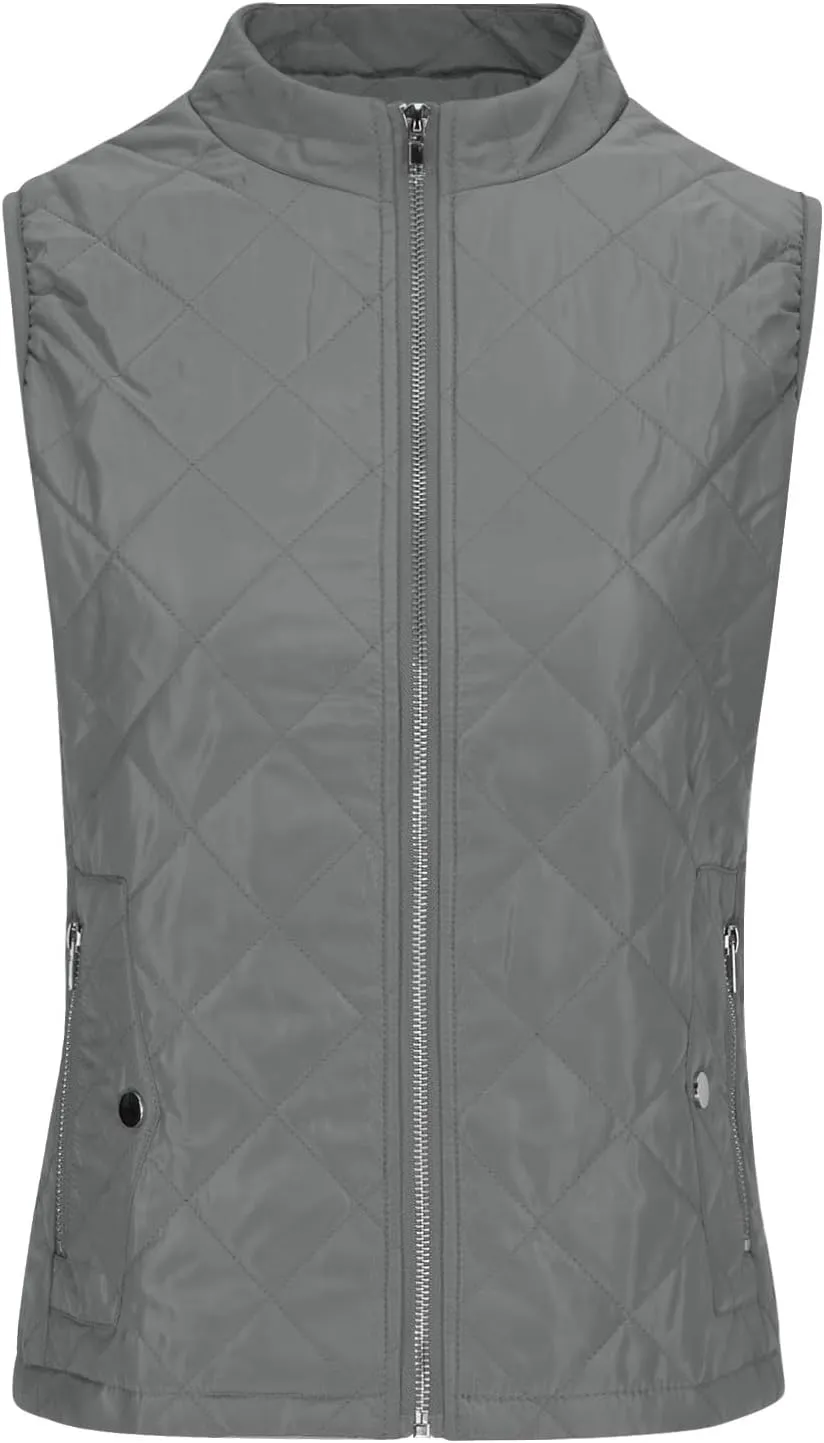 SHOPESSA Quilted Vests for Women Lightweight Stand Collar Down Coat Zip Up Women Padded Gilet with Pockets Thin Puffer Vest