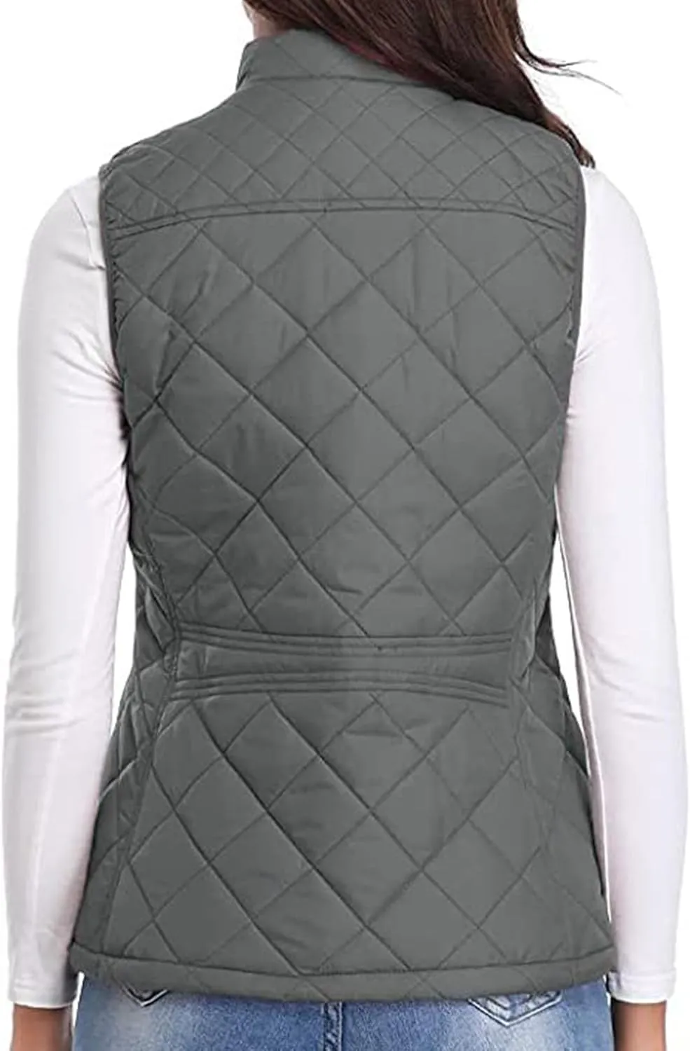 SHOPESSA Quilted Vests for Women Lightweight Stand Collar Down Coat Zip Up Women Padded Gilet with Pockets Thin Puffer Vest