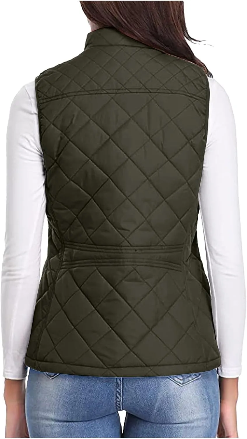 SHOPESSA Quilted Vests for Women Lightweight Stand Collar Down Coat Zip Up Women Padded Gilet with Pockets Thin Puffer Vest
