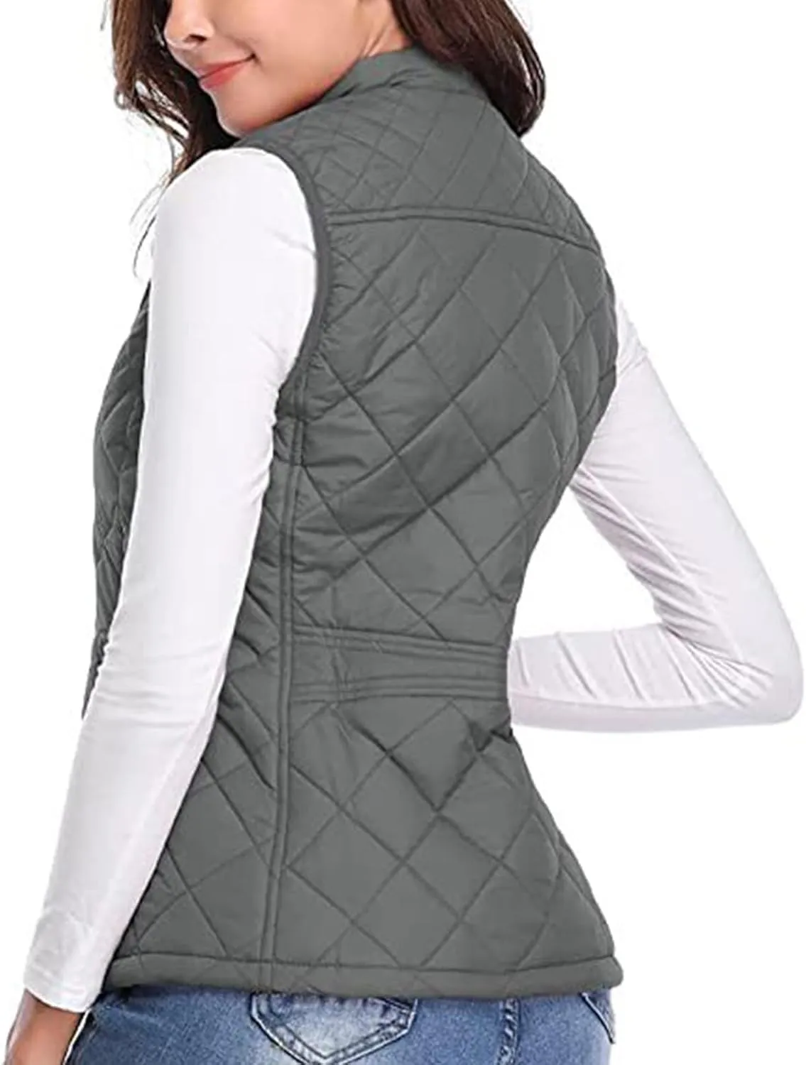 SHOPESSA Quilted Vests for Women Lightweight Stand Collar Down Coat Zip Up Women Padded Gilet with Pockets Thin Puffer Vest
