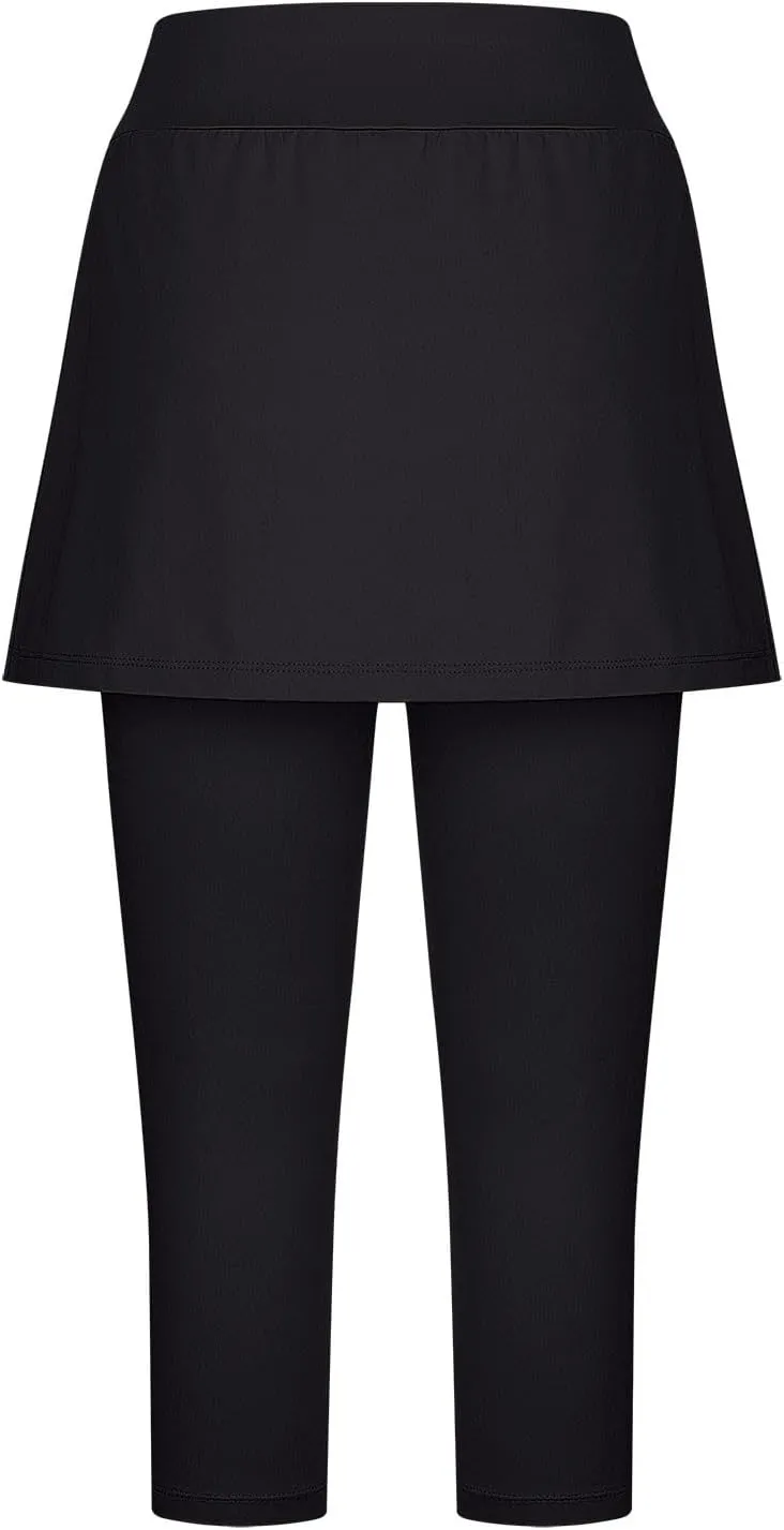 Skirted Leggings for Women Capri Athletic Golf Skorts Gym Tennis Yoga Legging High Waisted Capri Leggings with Skirts