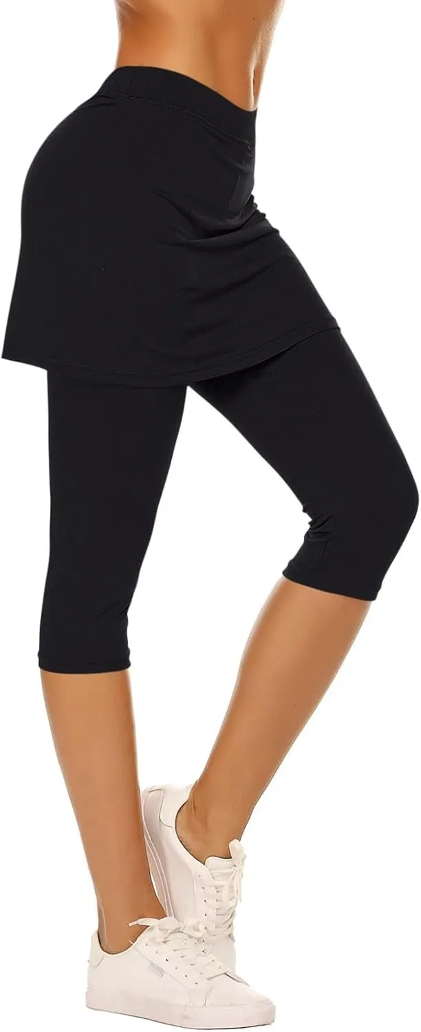 Skirted Leggings for Women Capri Athletic Golf Skorts Gym Tennis Yoga Legging High Waisted Capri Leggings with Skirts