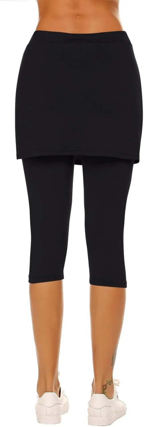 Skirted Leggings for Women Capri Athletic Golf Skorts Gym Tennis Yoga Legging High Waisted Capri Leggings with Skirts